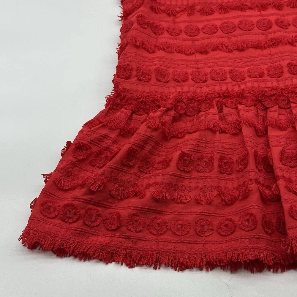 Marie Oliver Herra Women's Size XS Salsa Red Embroidery & Fringe Shift Dress - Picture 5 of 15